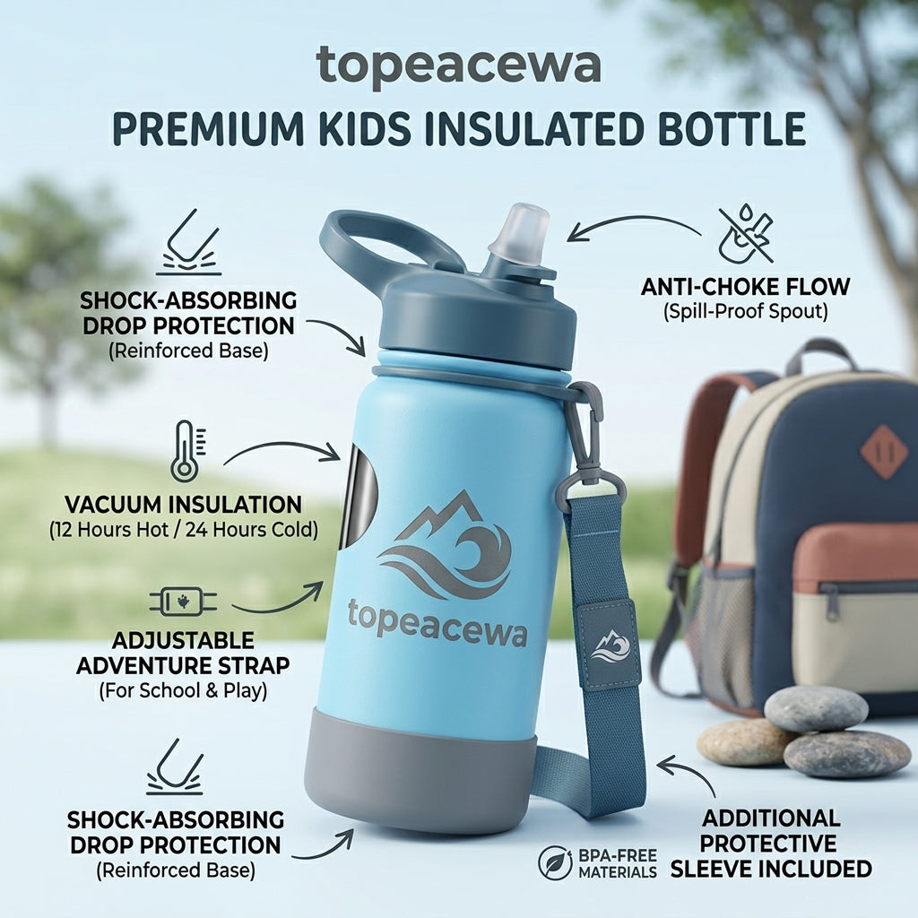 Topeacewa Kids Stainless Steel Water Bottle | Drop-Proof Insulated Cup with Strap