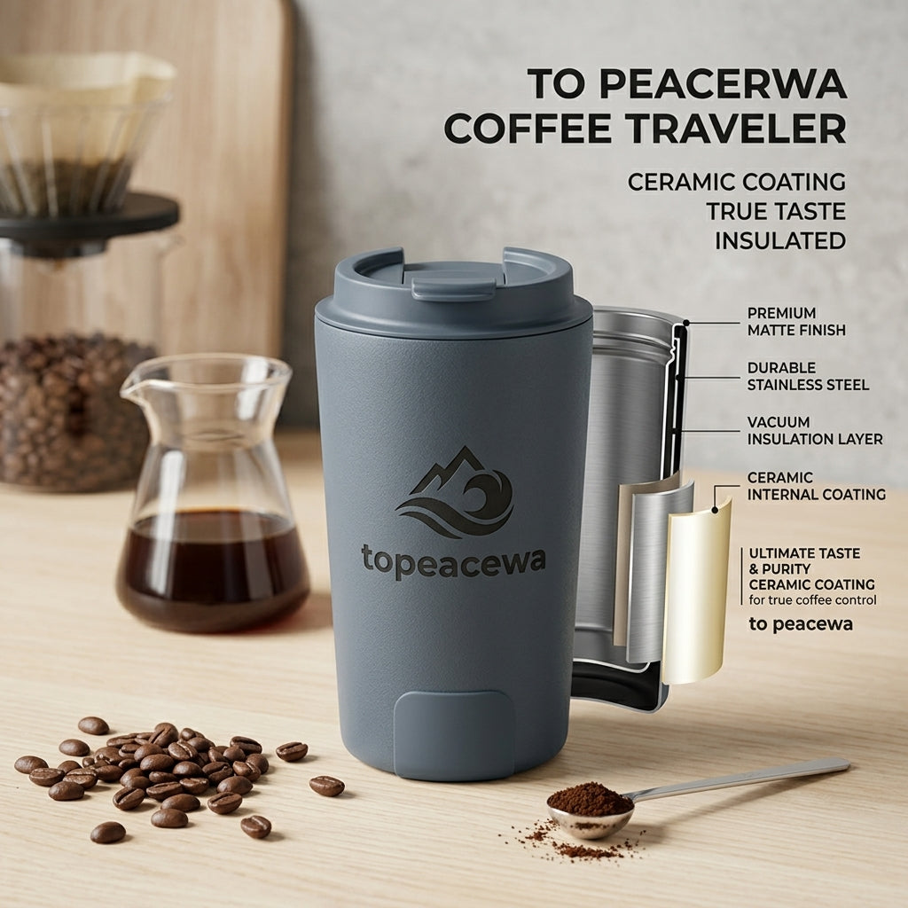 Topeacewa TrueTaste Ceramic Coffee Traveler | 16 oz Insulated Pure Taste Mug