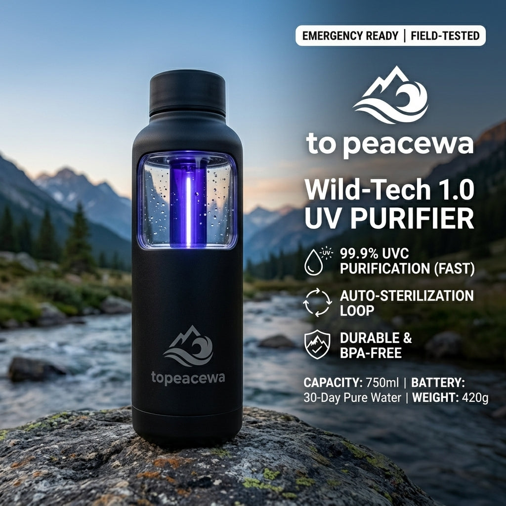 Topeacewa Wild-Tech 1.0 UVC Self-Cleaning Water Purifier Flask | 750ml Field-Tested Tactical Bottle