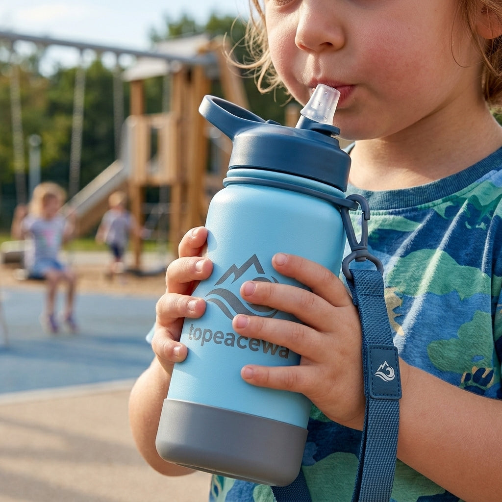 Topeacewa Kids Stainless Steel Water Bottle | Drop-Proof Insulated Cup with Strap