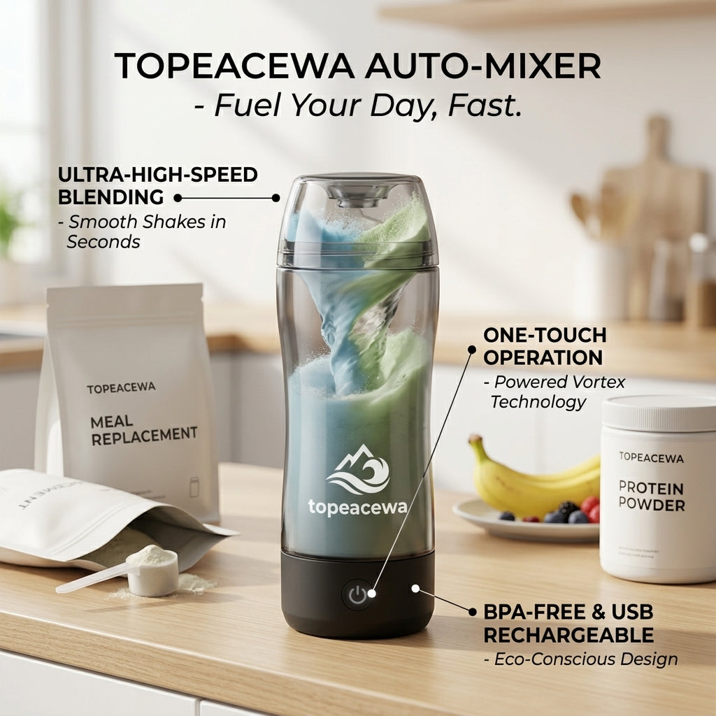 Topeacewa Electric Protein Shaker Cup | USB Rechargeable Vortex Mixer Bottle for Gym & Fitness